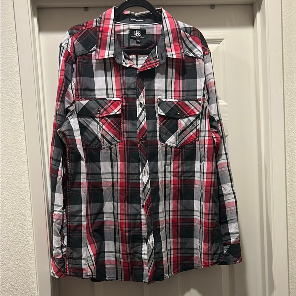 Rock & Republic Casual Red and Black Plaid Shirt